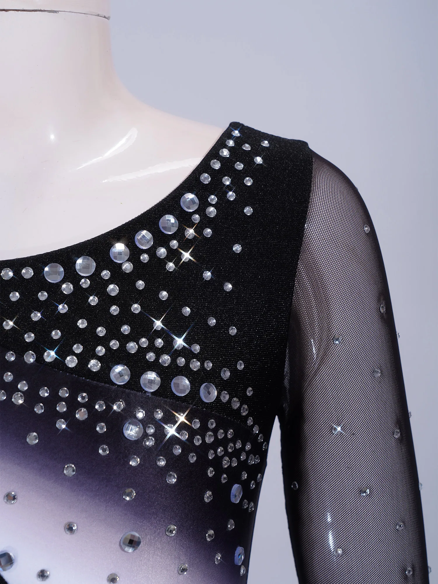 Kids Girls Figure Skating Rhythmic Gymnastics Costume Lyrical Dance Dress Shiny Rhinestone Sheer Mesh Split Dress Ballet Leotard