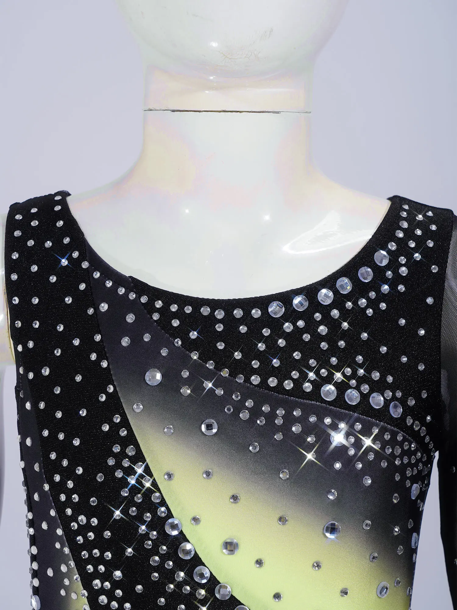Kids Girls Figure Skating Rhythmic Gymnastics Costume Lyrical Dance Dress Shiny Rhinestone Sheer Mesh Split Dress Ballet Leotard