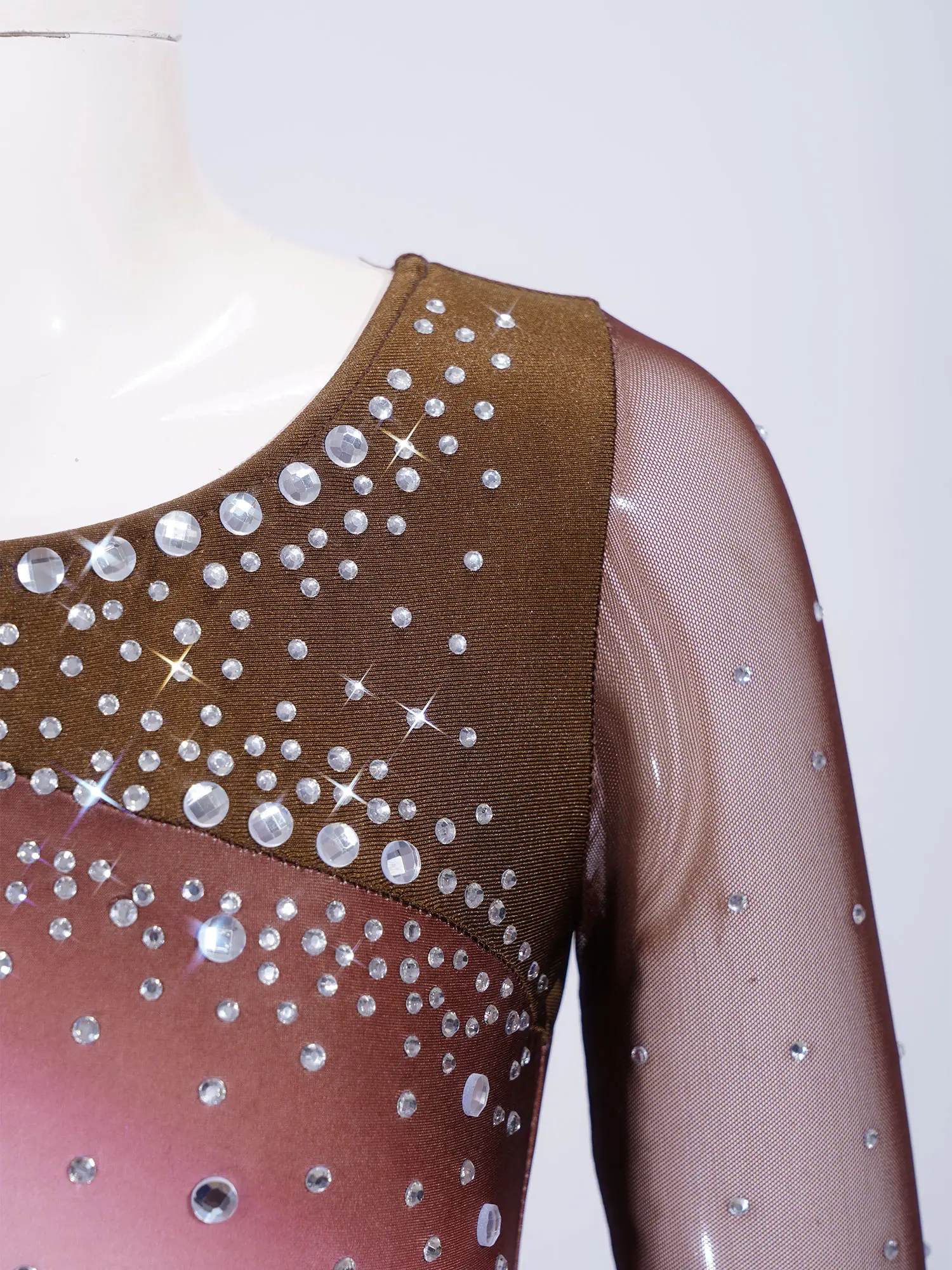 Kids Girls Figure Skating Rhythmic Gymnastics Costume Lyrical Dance Dress Shiny Rhinestone Sheer Mesh Split Dress Ballet Leotard