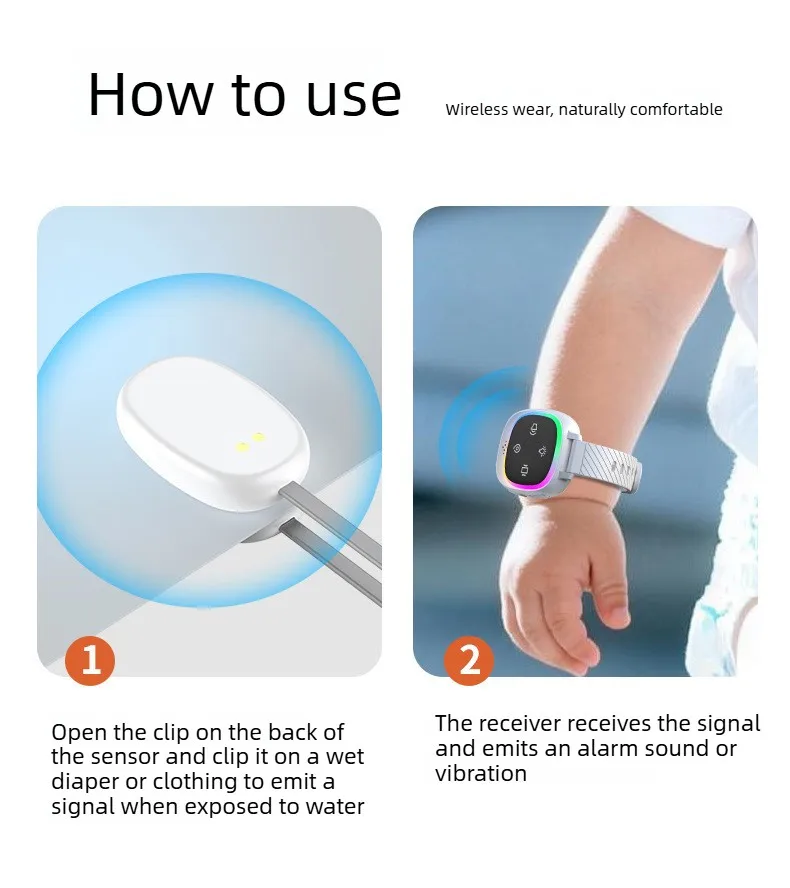 Urine Wet Alarm for Children, Anti-Lost Wireless Bedwetting Alarm, Wrist-Worn Baby Watch Reminder