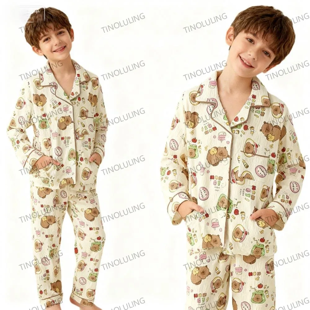 Cotton Pajamas for Boys Girls Cute Panda White Sleepwear Children Home Wear Set Kids Pajamas Teenage Casual Loungewear Outfit
