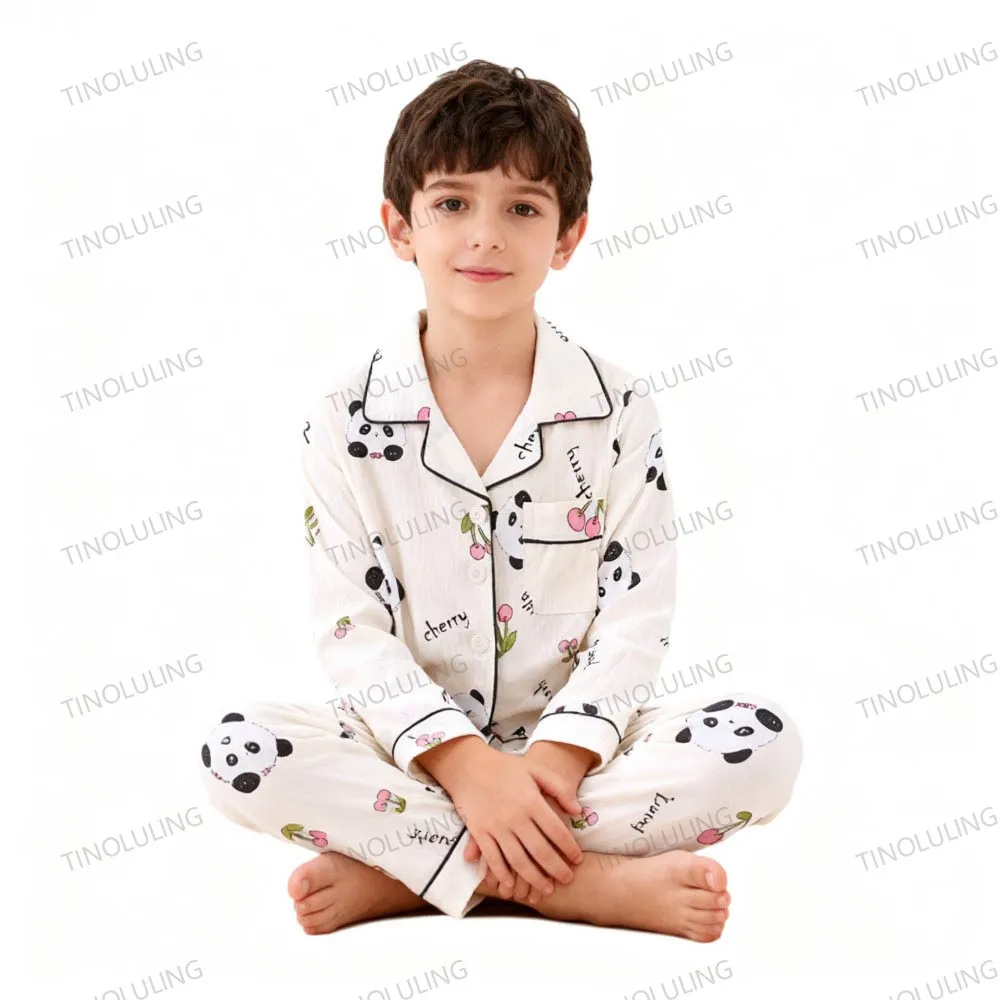 Cotton Pajamas for Boys Girls Cute Panda White Sleepwear Children Home Wear Set Kids Pajamas Teenage Casual Loungewear Outfit