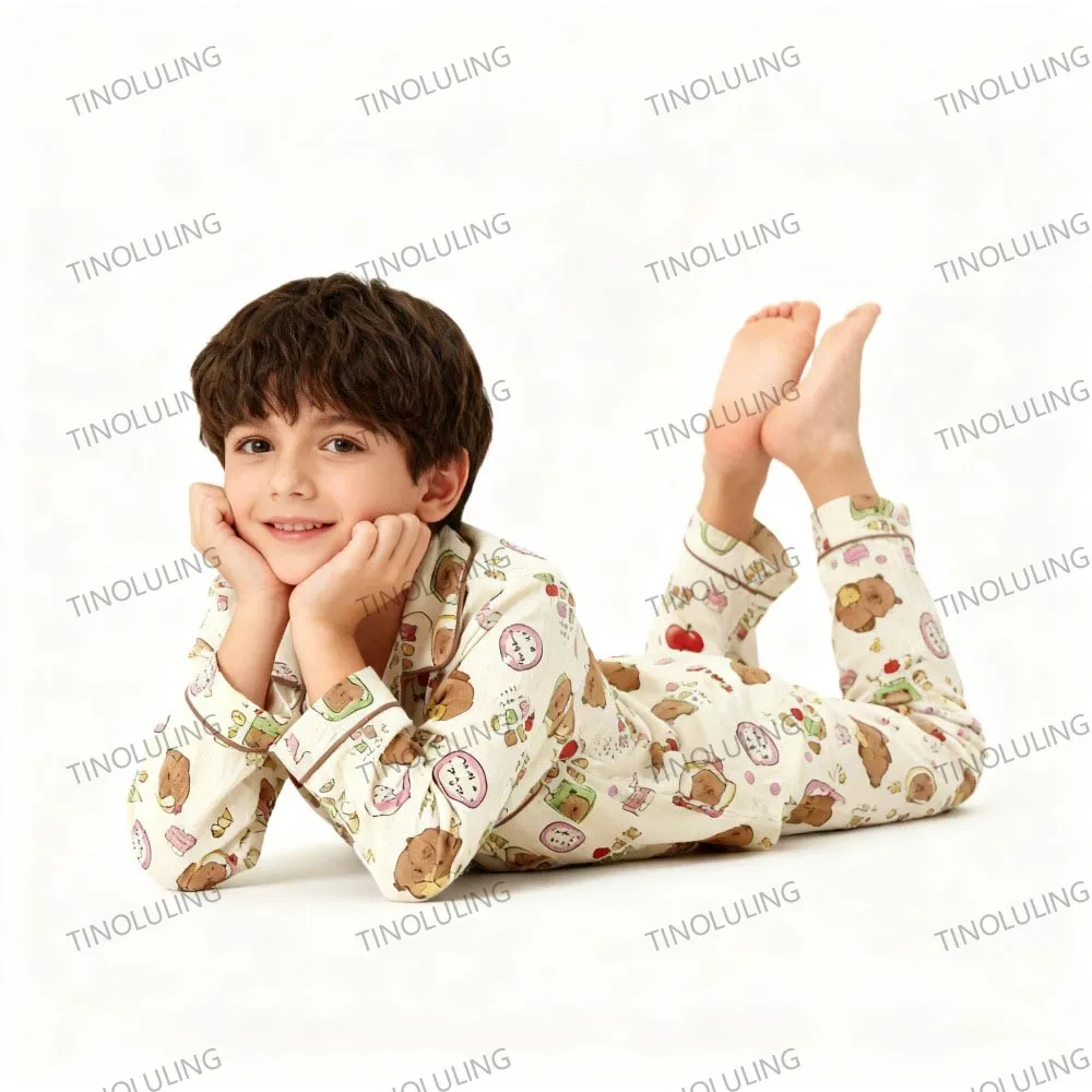 Cotton Pajamas for Boys Girls Cute Panda White Sleepwear Children Home Wear Set Kids Pajamas Teenage Casual Loungewear Outfit