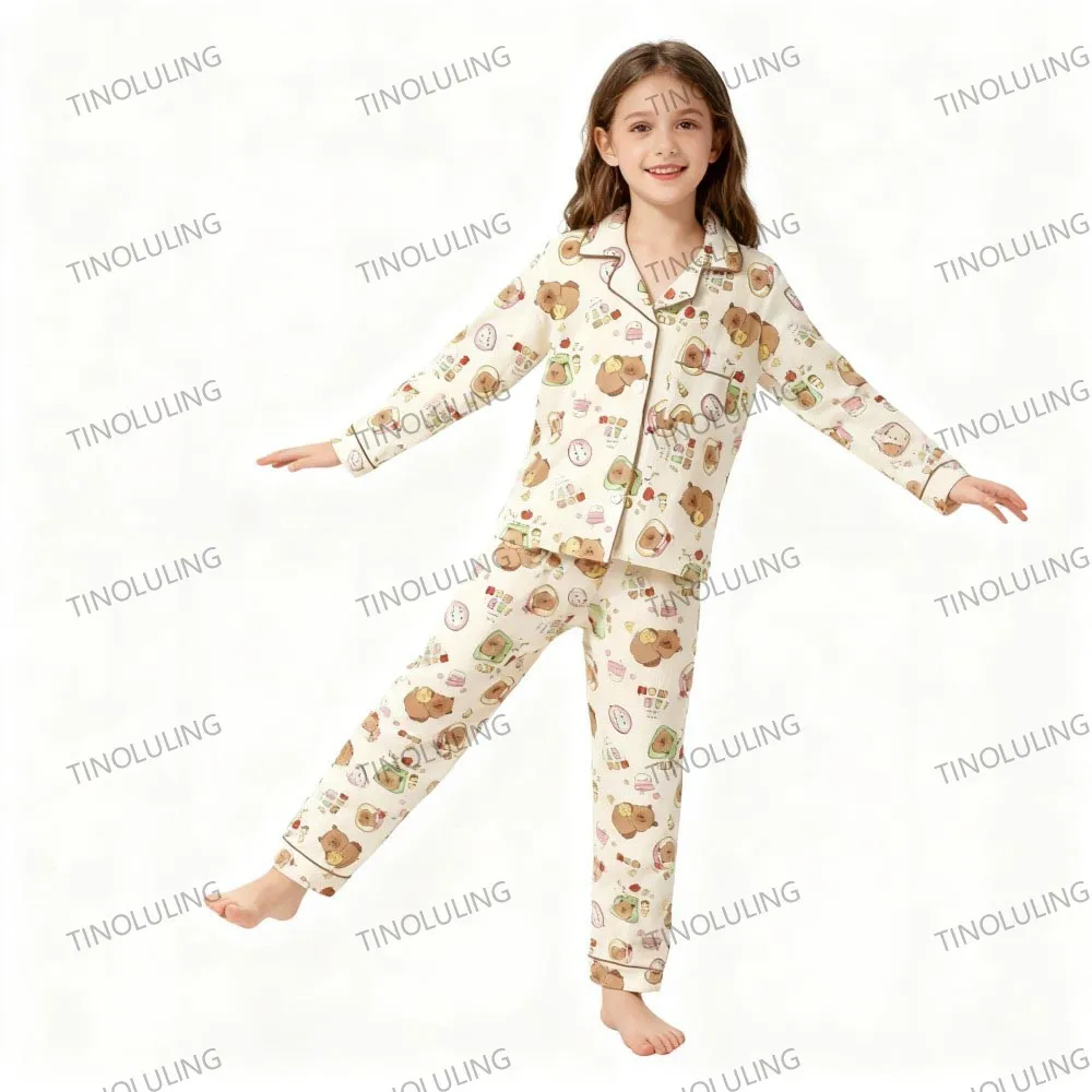 Cotton Pajamas for Boys Girls Cute Panda White Sleepwear Children Home Wear Set Kids Pajamas Teenage Casual Loungewear Outfit