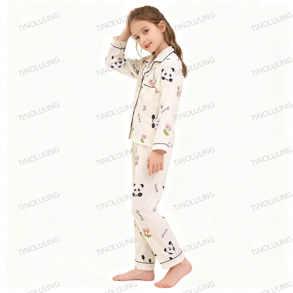 Cotton Pajamas for Boys Girls Cute Panda White Sleepwear Children Home Wear Set Kids Pajamas Teenage Casual Loungewear Outfit