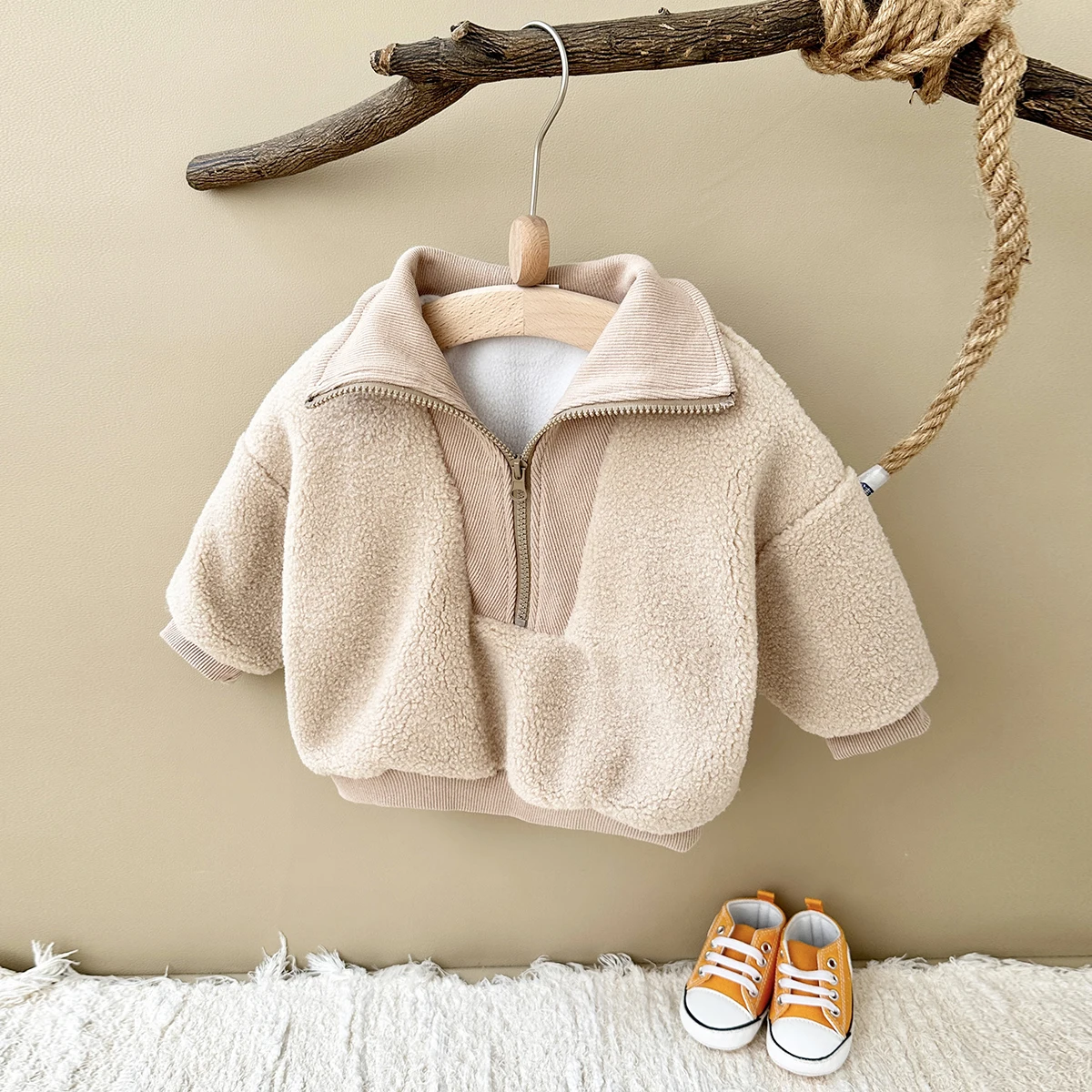New Winter Baby Boys Girls Coats Fake Lamb Wool Solid Colour Zippered Jacket Top Kids Coat Jackets Children Clothes Overcoats