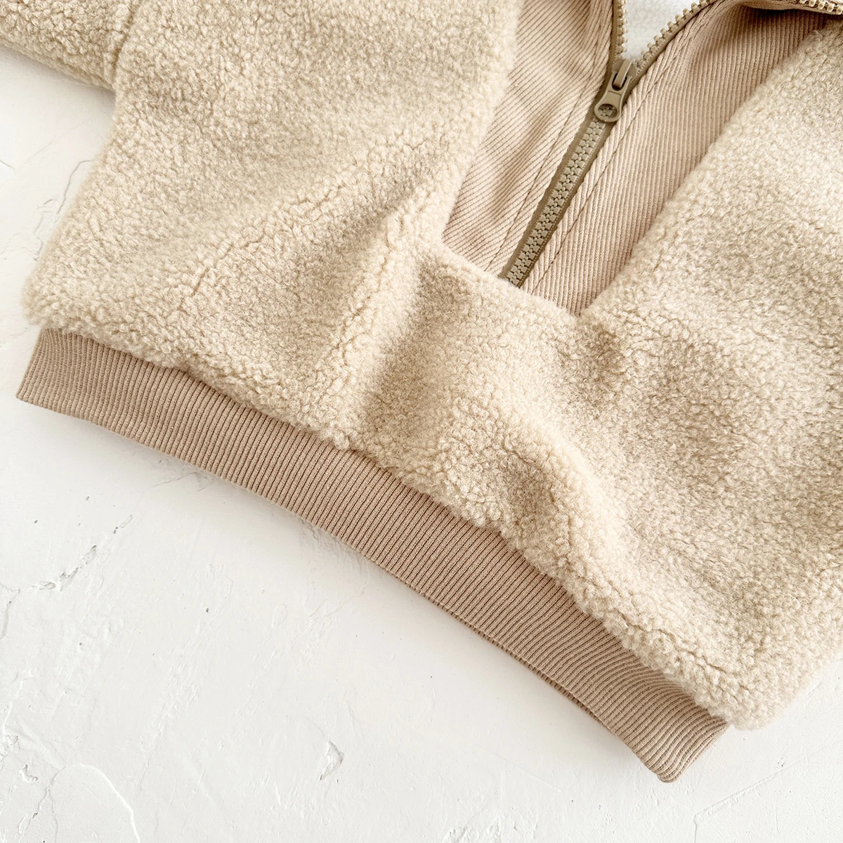 New Winter Baby Boys Girls Coats Fake Lamb Wool Solid Colour Zippered Jacket Top Kids Coat Jackets Children Clothes Overcoats
