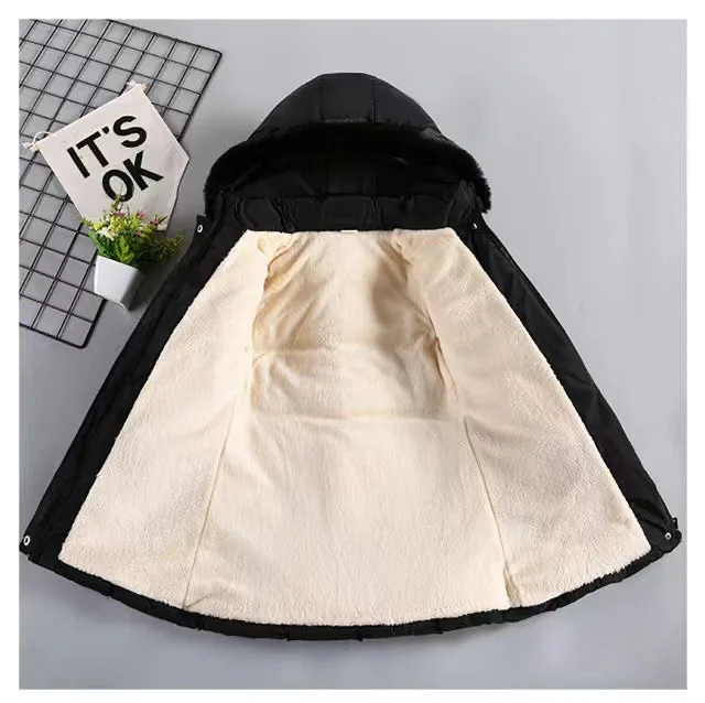 4 5 6 8 10 Years Winter Girls Coat Keep Warm Thicken Kids Jacket Hooded Zipper Fur Collar Princess Outerwear Children's Clothing
