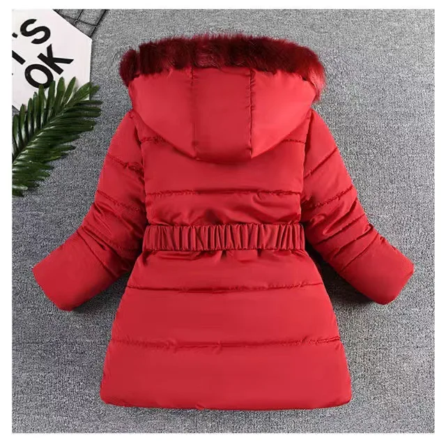 4 5 6 8 10 Years Winter Girls Coat Keep Warm Thicken Kids Jacket Hooded Zipper Fur Collar Princess Outerwear Children's Clothing
