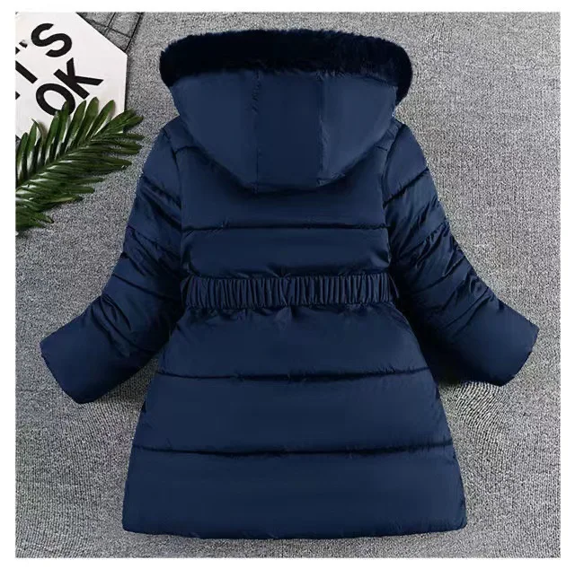 4 5 6 8 10 Years Winter Girls Coat Keep Warm Thicken Kids Jacket Hooded Zipper Fur Collar Princess Outerwear Children's Clothing