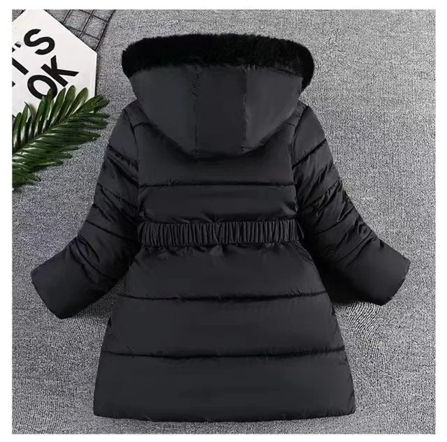 4 5 6 8 10 Years Winter Girls Coat Keep Warm Thicken Kids Jacket Hooded Zipper Fur Collar Princess Outerwear Children's Clothing