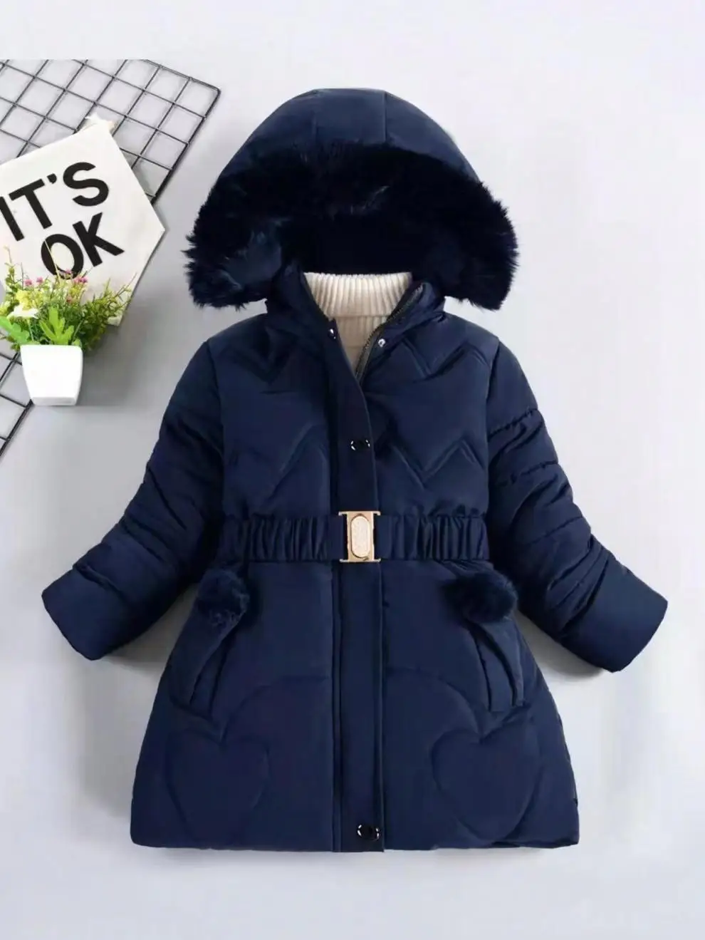4 5 6 8 10 Years Winter Girls Coat Keep Warm Thicken Kids Jacket Hooded Zipper Fur Collar Princess Outerwear Children's Clothing