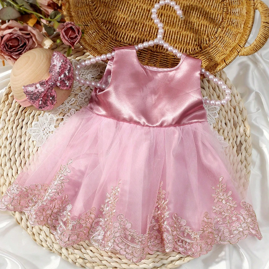 Ylsteed Newborn Photography Outfits Girl Big Bow Lace Dress with Glitter Bow Headband 100 Days Baby Girl Photoshoot Picture Gown