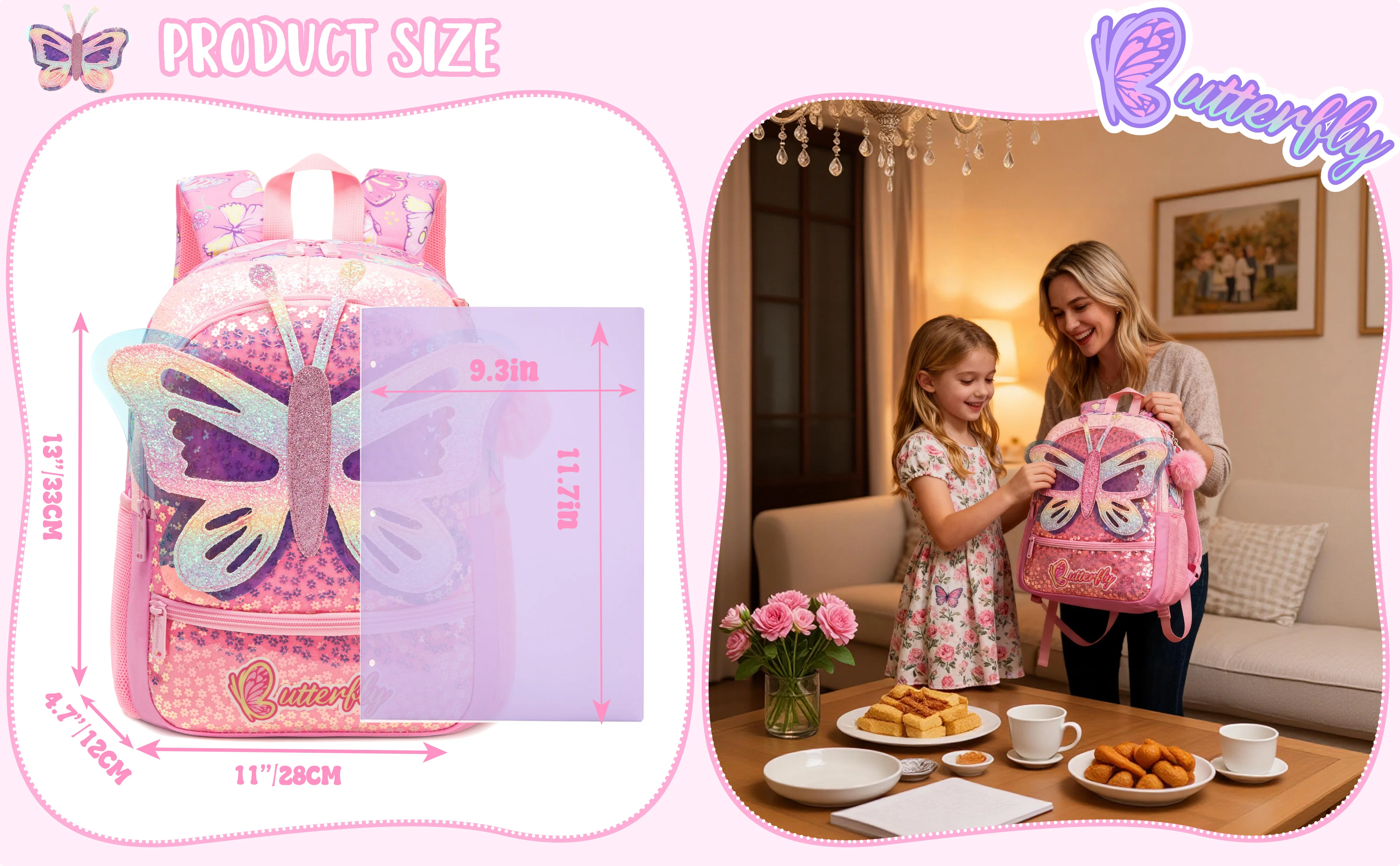 1pc Cute 13 Inch Animal Backpack Kindergarten Outdoor Sports Little Girl with Small Pendant