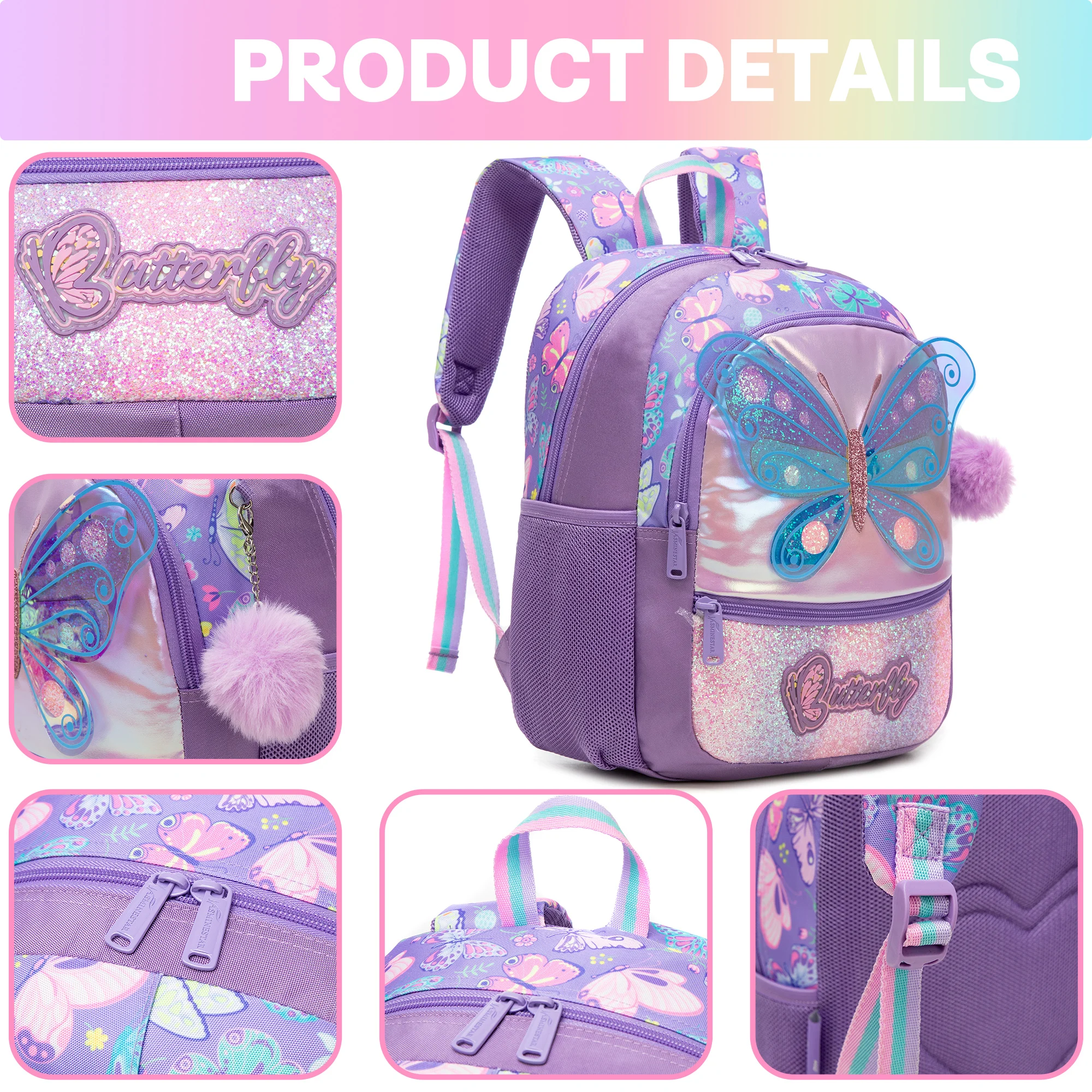 1pc Cute 13 Inch Animal Backpack Kindergarten Outdoor Sports Little Girl with Small Pendant