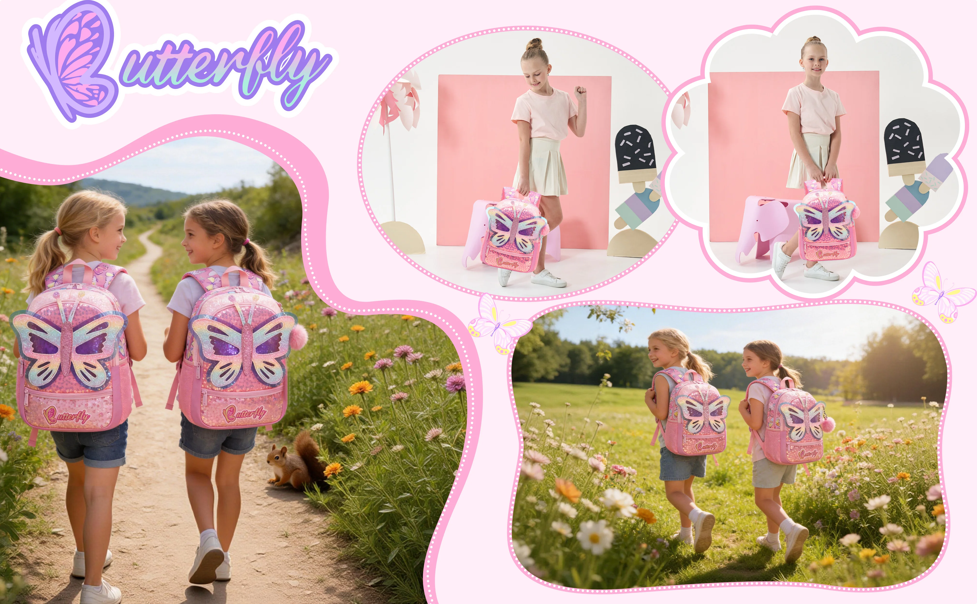 1pc Cute 13 Inch Animal Backpack Kindergarten Outdoor Sports Little Girl with Small Pendant