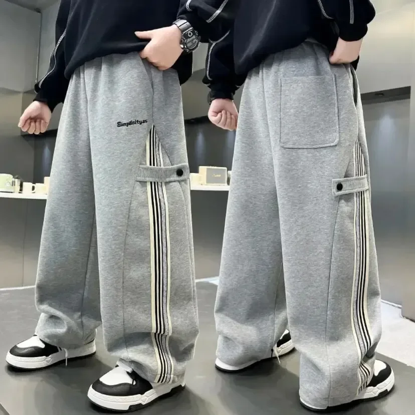 ZOETOPKID Autumn Boys Causal Pants Kids Loose Cotton Sports Pants Black Grey Trousers for Children Spring Kids Clothing