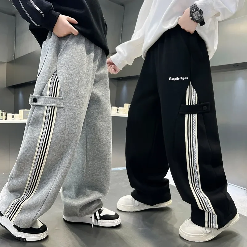 ZOETOPKID Autumn Boys Causal Pants Kids Loose Cotton Sports Pants Black Grey Trousers for Children Spring Kids Clothing