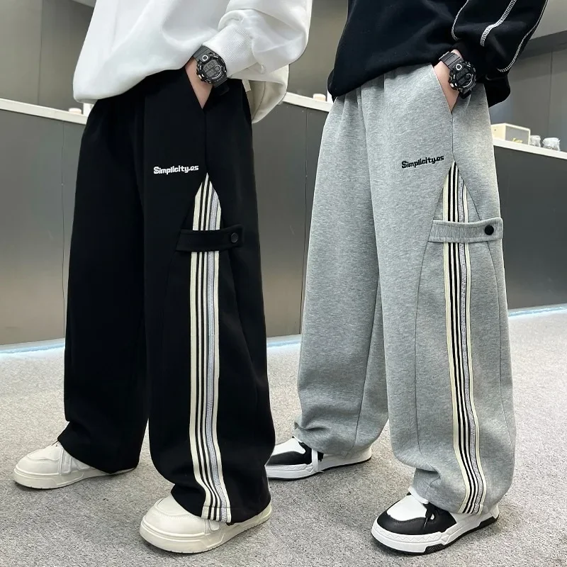 ZOETOPKID Autumn Boys Causal Pants Kids Loose Cotton Sports Pants Black Grey Trousers for Children Spring Kids Clothing