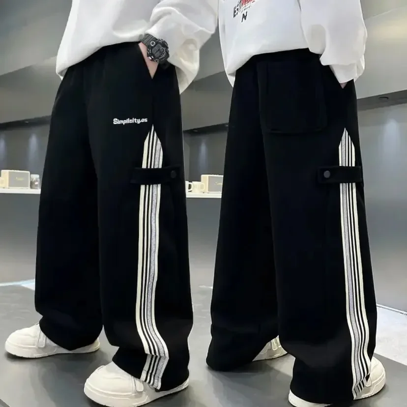 ZOETOPKID Autumn Boys Causal Pants Kids Loose Cotton Sports Pants Black Grey Trousers for Children Spring Kids Clothing