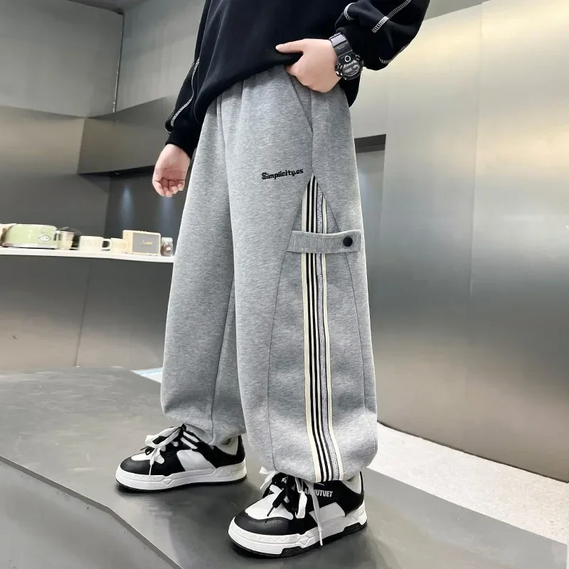ZOETOPKID Autumn Boys Causal Pants Kids Loose Cotton Sports Pants Black Grey Trousers for Children Spring Kids Clothing