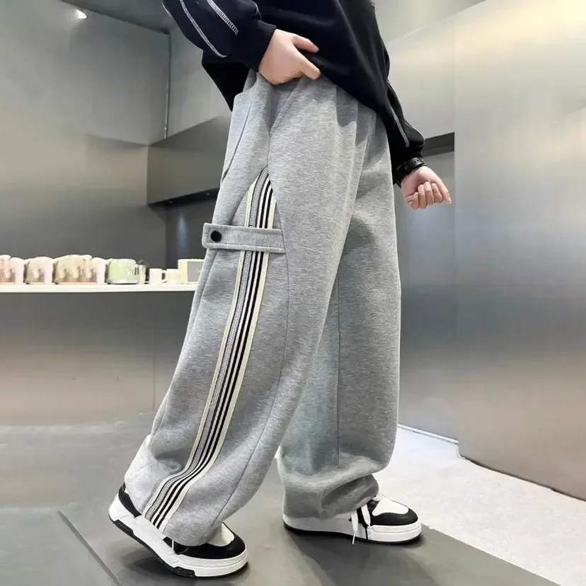 ZOETOPKID Autumn Boys Causal Pants Kids Loose Cotton Sports Pants Black Grey Trousers for Children Spring Kids Clothing