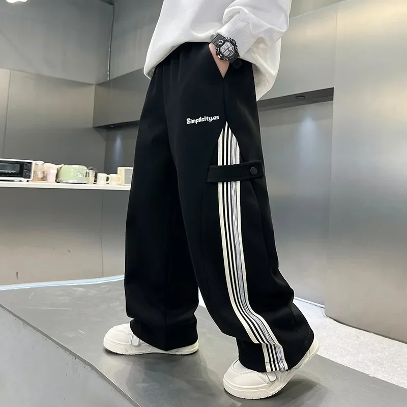 ZOETOPKID Autumn Boys Causal Pants Kids Loose Cotton Sports Pants Black Grey Trousers for Children Spring Kids Clothing
