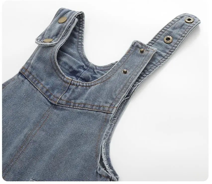 2026 New Korean Version Soft Washed Denim Children's Baby Jumpsuit Boys and Girls Front Pocket Solid Color Integrated Pants 0-5Y