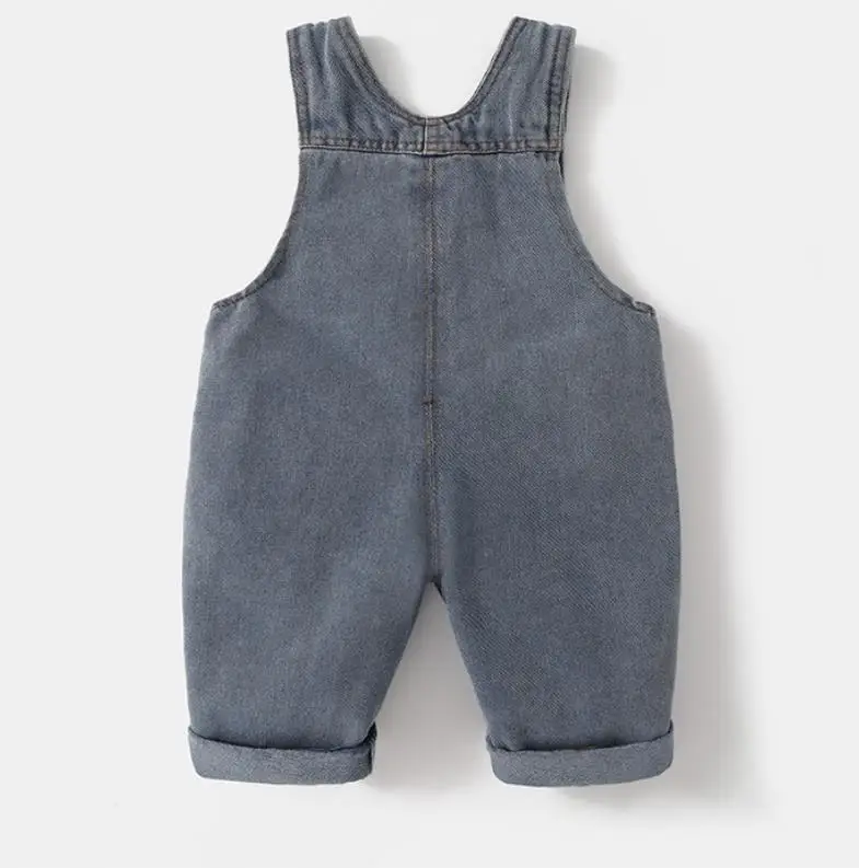 2026 New Korean Version Soft Washed Denim Children's Baby Jumpsuit Boys and Girls Front Pocket Solid Color Integrated Pants 0-5Y