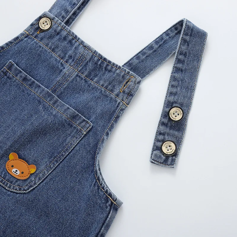 2026 New Korean Version Soft Washed Denim Children's Baby Jumpsuit Boys and Girls Front Pocket Solid Color Integrated Pants 0-5Y