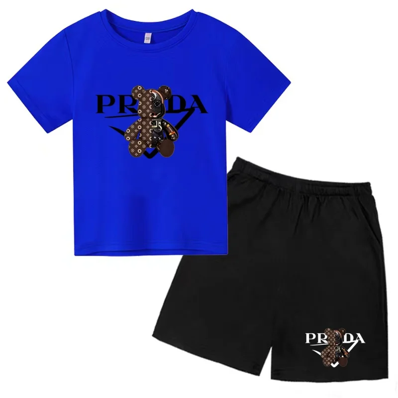 Kids Letters T-shirt Summer Two-piece Clothing Short-Sleeved Top+Shorts Boy Girl 3-12Yrs Casual Sports Jogging Coat Sweating Set