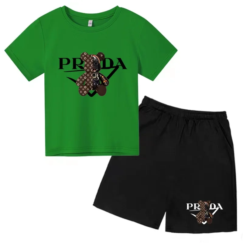 Kids Letters T-shirt Summer Two-piece Clothing Short-Sleeved Top+Shorts Boy Girl 3-12Yrs Casual Sports Jogging Coat Sweating Set