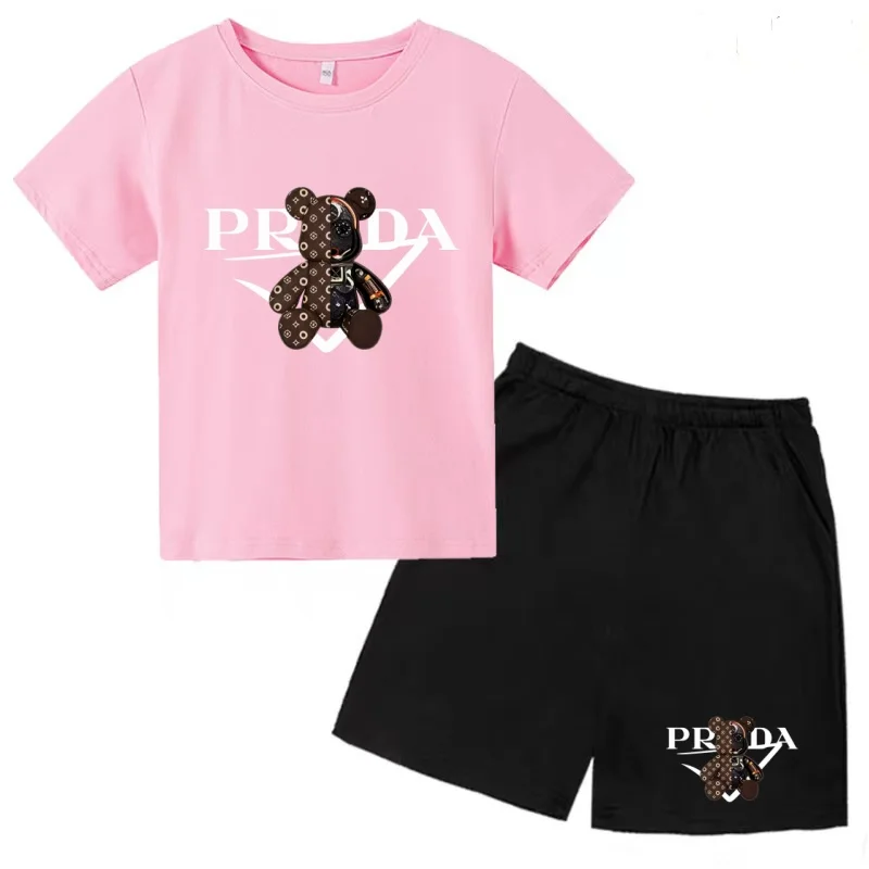 Kids Letters T-shirt Summer Two-piece Clothing Short-Sleeved Top+Shorts Boy Girl 3-12Yrs Casual Sports Jogging Coat Sweating Set