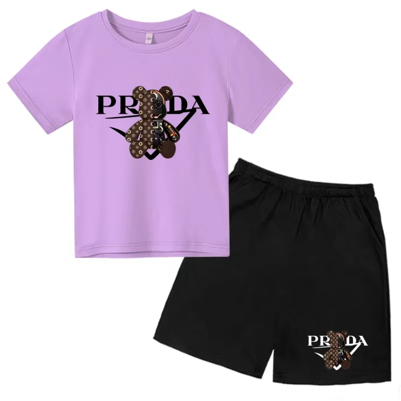 Kids Letters T-shirt Summer Two-piece Clothing Short-Sleeved Top+Shorts Boy Girl 3-12Yrs Casual Sports Jogging Coat Sweating Set