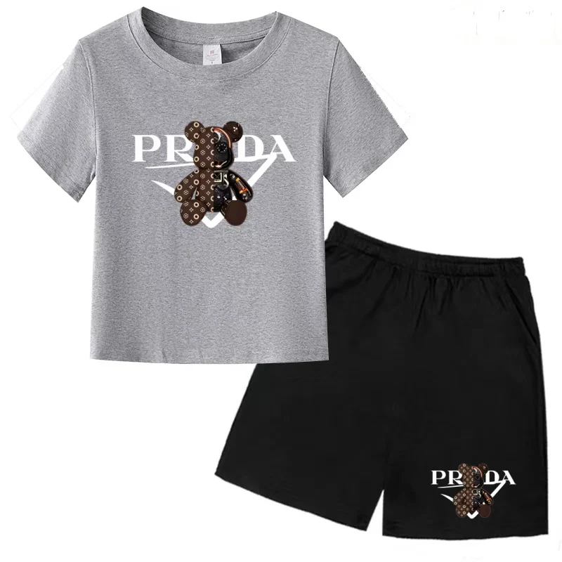 Kids Letters T-shirt Summer Two-piece Clothing Short-Sleeved Top+Shorts Boy Girl 3-12Yrs Casual Sports Jogging Coat Sweating Set