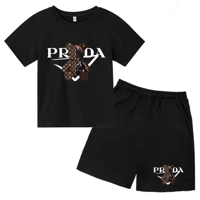 Kids Letters T-shirt Summer Two-piece Clothing Short-Sleeved Top+Shorts Boy Girl 3-12Yrs Casual Sports Jogging Coat Sweating Set