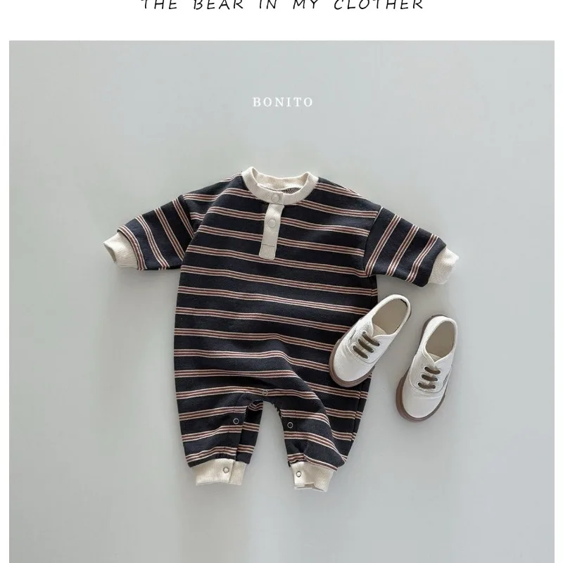 INS Infant Babys Boys Rompers RAISE Autumn 6-24M Kids Boys Striped Jumpsuit Loose Casual Toddler Newborn Boys One Piece Bodysuit