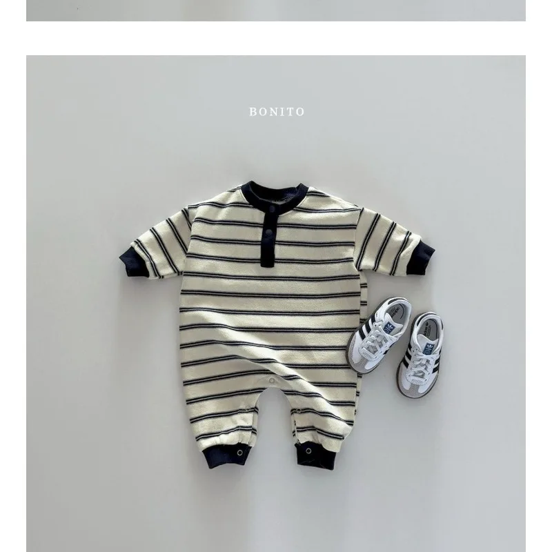 INS Infant Babys Boys Rompers RAISE Autumn 6-24M Kids Boys Striped Jumpsuit Loose Casual Toddler Newborn Boys One Piece Bodysuit