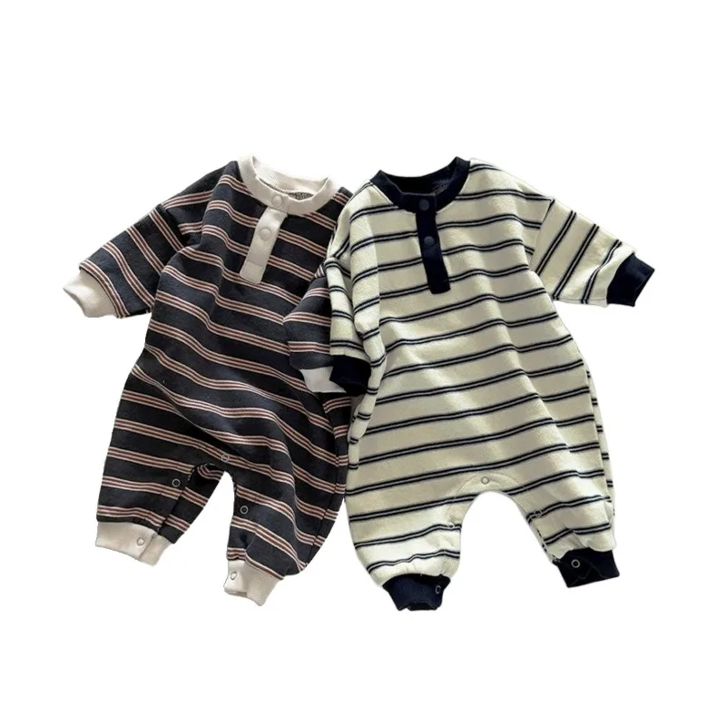 INS Infant Babys Boys Rompers RAISE Autumn 6-24M Kids Boys Striped Jumpsuit Loose Casual Toddler Newborn Boys One Piece Bodysuit