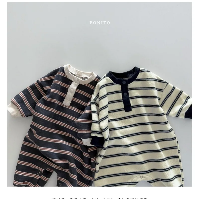 INS Infant Babys Boys Rompers RAISE Autumn 6-24M Kids Boys Striped Jumpsuit Loose Casual Toddler Newborn Boys One Piece Bodysuit