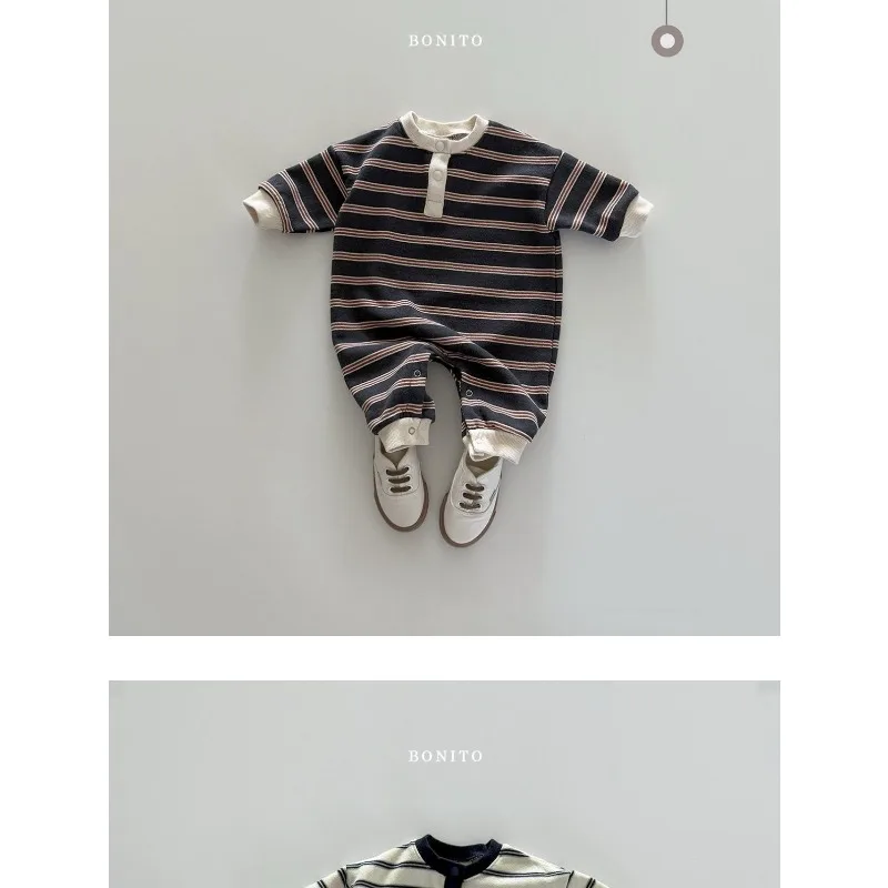INS Infant Babys Boys Rompers RAISE Autumn 6-24M Kids Boys Striped Jumpsuit Loose Casual Toddler Newborn Boys One Piece Bodysuit