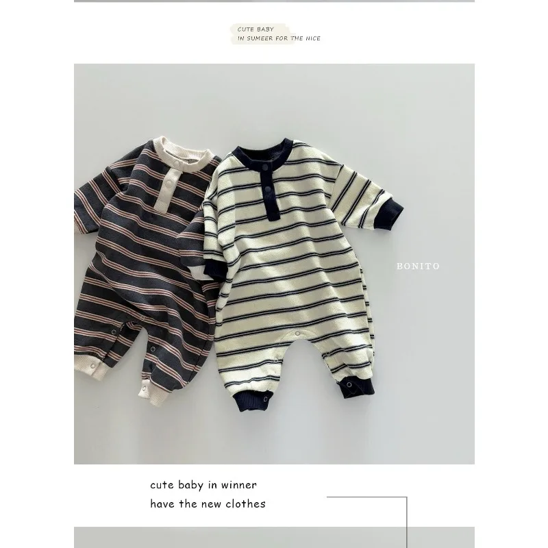 INS Infant Babys Boys Rompers RAISE Autumn 6-24M Kids Boys Striped Jumpsuit Loose Casual Toddler Newborn Boys One Piece Bodysuit