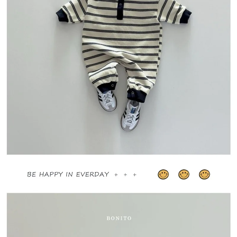 INS Infant Babys Boys Rompers RAISE Autumn 6-24M Kids Boys Striped Jumpsuit Loose Casual Toddler Newborn Boys One Piece Bodysuit