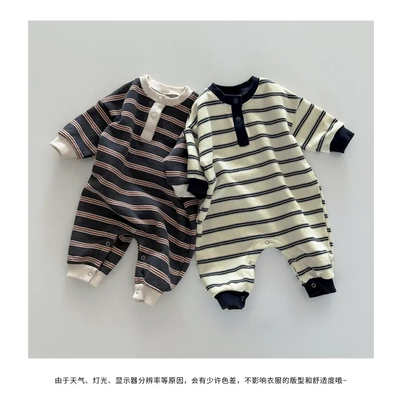 INS Infant Babys Boys Rompers RAISE Autumn 6-24M Kids Boys Striped Jumpsuit Loose Casual Toddler Newborn Boys One Piece Bodysuit