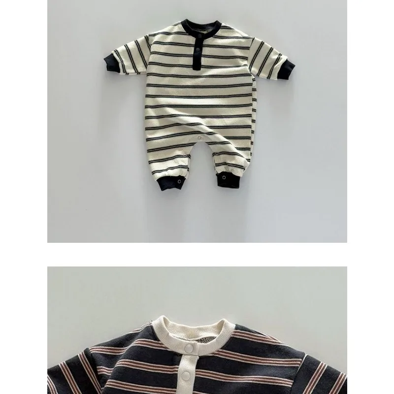 INS Infant Babys Boys Rompers RAISE Autumn 6-24M Kids Boys Striped Jumpsuit Loose Casual Toddler Newborn Boys One Piece Bodysuit