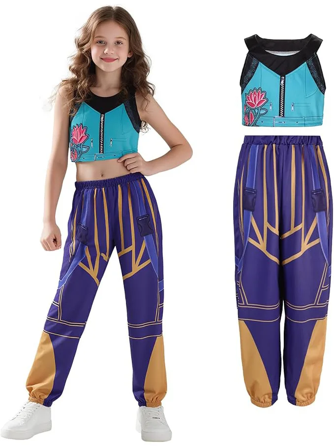Girl Singer Band Performance Uniform Dance Costume 2Pcs Lotus Print Sleeveless Vest Elastic Waist Trousers 80s Streetwear Outfit