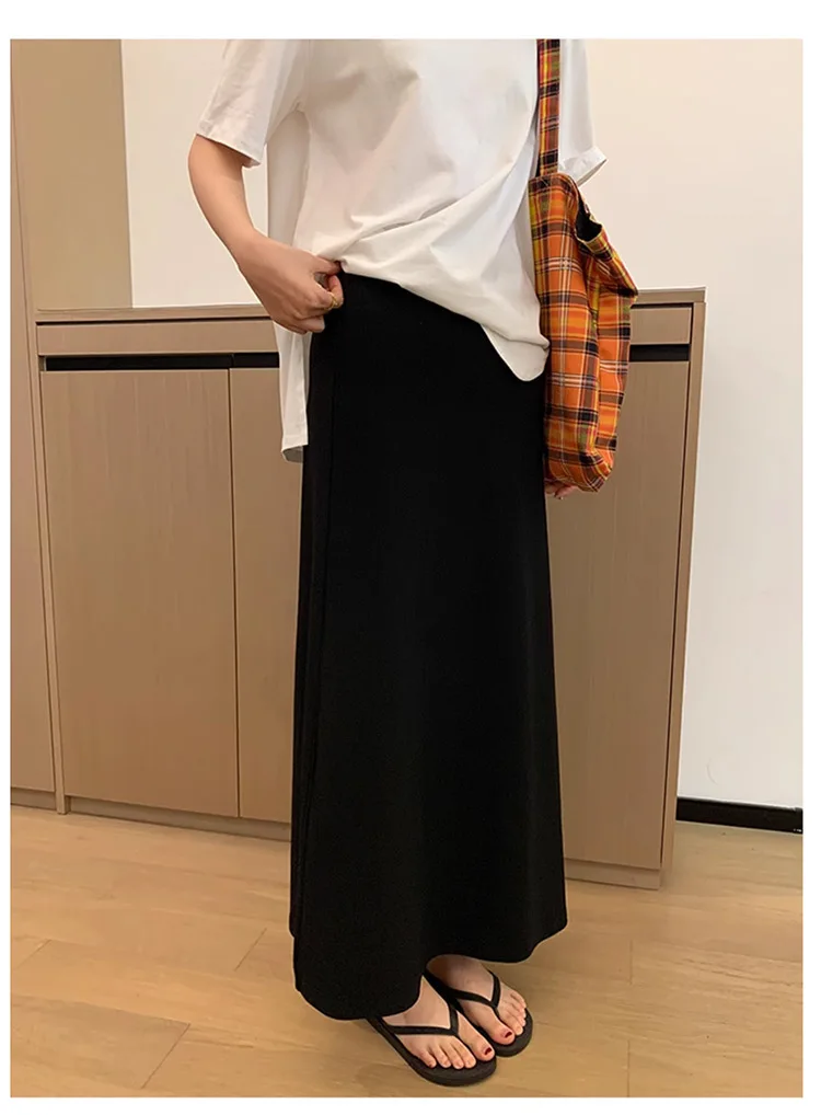2025 New Summer Maternity Maxi Skirt: Plus Size High-Waist Gray A-Line Fishtail Skirt, Thin Breathable Fabric for Daily Wear