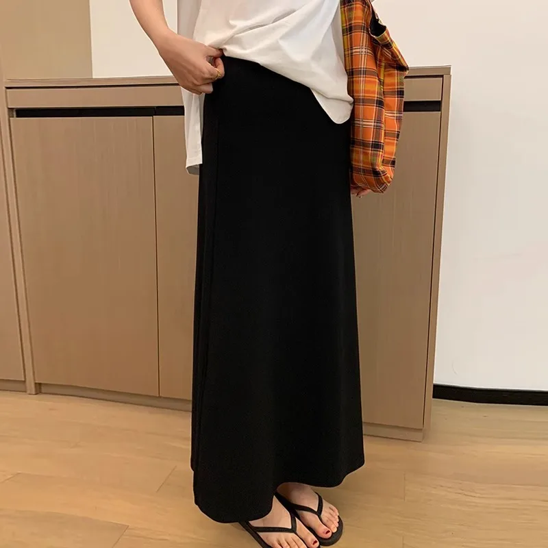 2025 New Summer Maternity Maxi Skirt: Plus Size High-Waist Gray A-Line Fishtail Skirt, Thin Breathable Fabric for Daily Wear