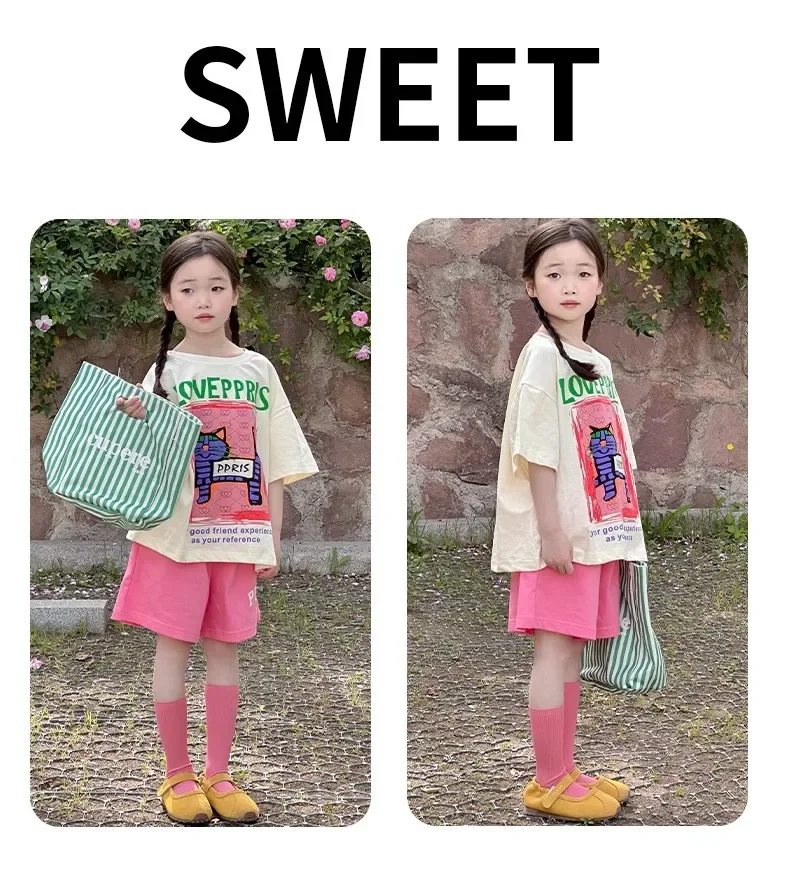 2026 New Children's casual Set Summer fashion girls' sporty short-sleeved shorts summer wear 4-14Years old girls