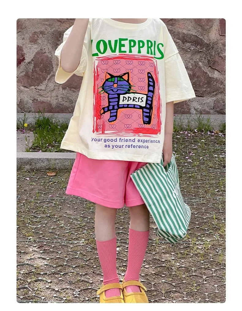 2026 New Children's casual Set Summer fashion girls' sporty short-sleeved shorts summer wear 4-14Years old girls